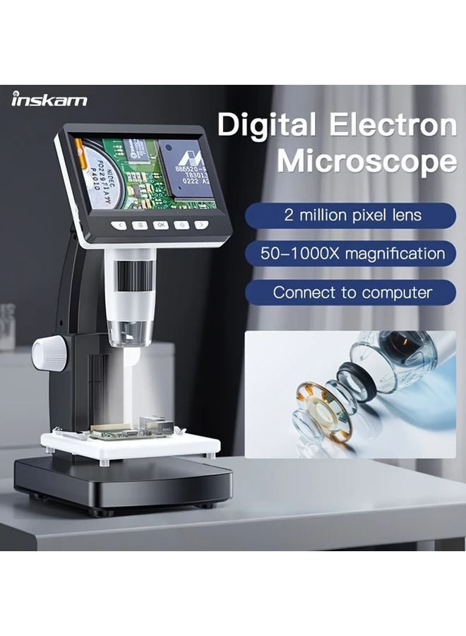 Inskam Black 4 3 Inch HD Digital Microscope 2MP 50 1000X Magnification 8 LED Light - Image 1